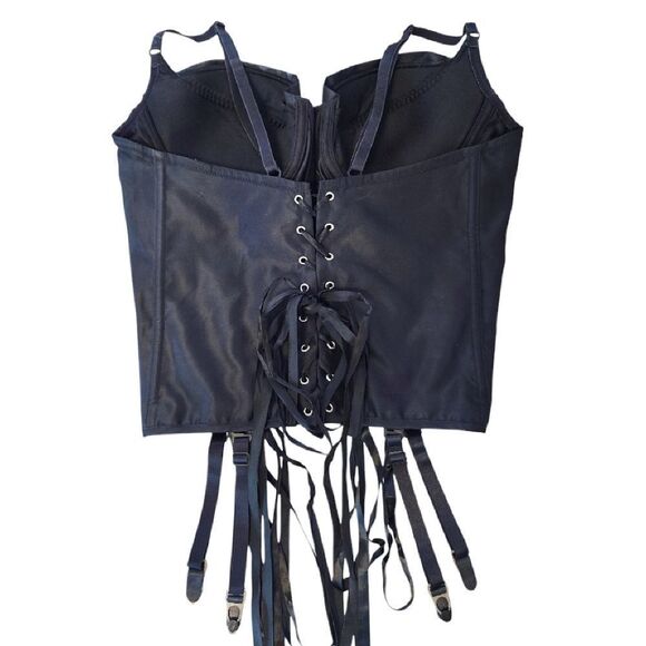 VTG Black Satin Shirley Of Hollywood Lace Up Corset with Garters 38B-D - Picture 10 of 15